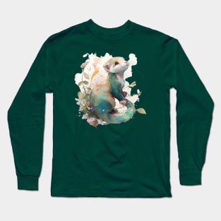 Watercolor peaceful ferret scene Long Sleeve T-Shirt